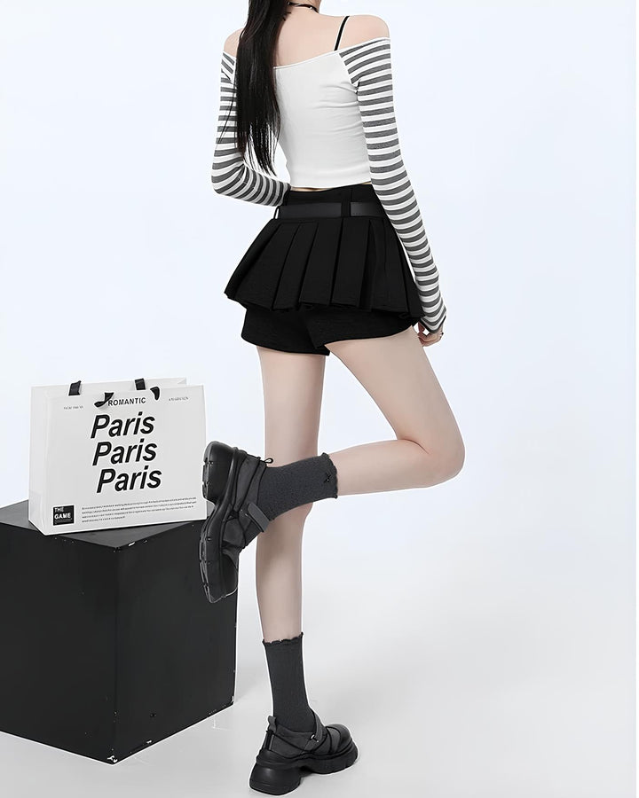 ベルト付きフレアショーパンミニスカート Mc 664