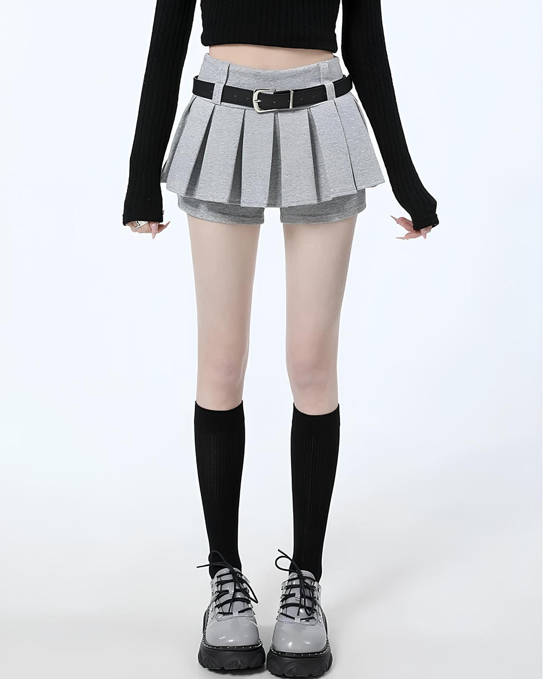 ベルト付きフレアショーパンミニスカート Mc 664