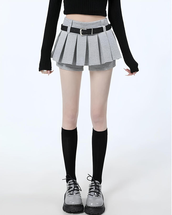 ベルト付きフレアショーパンミニスカート Mc 664