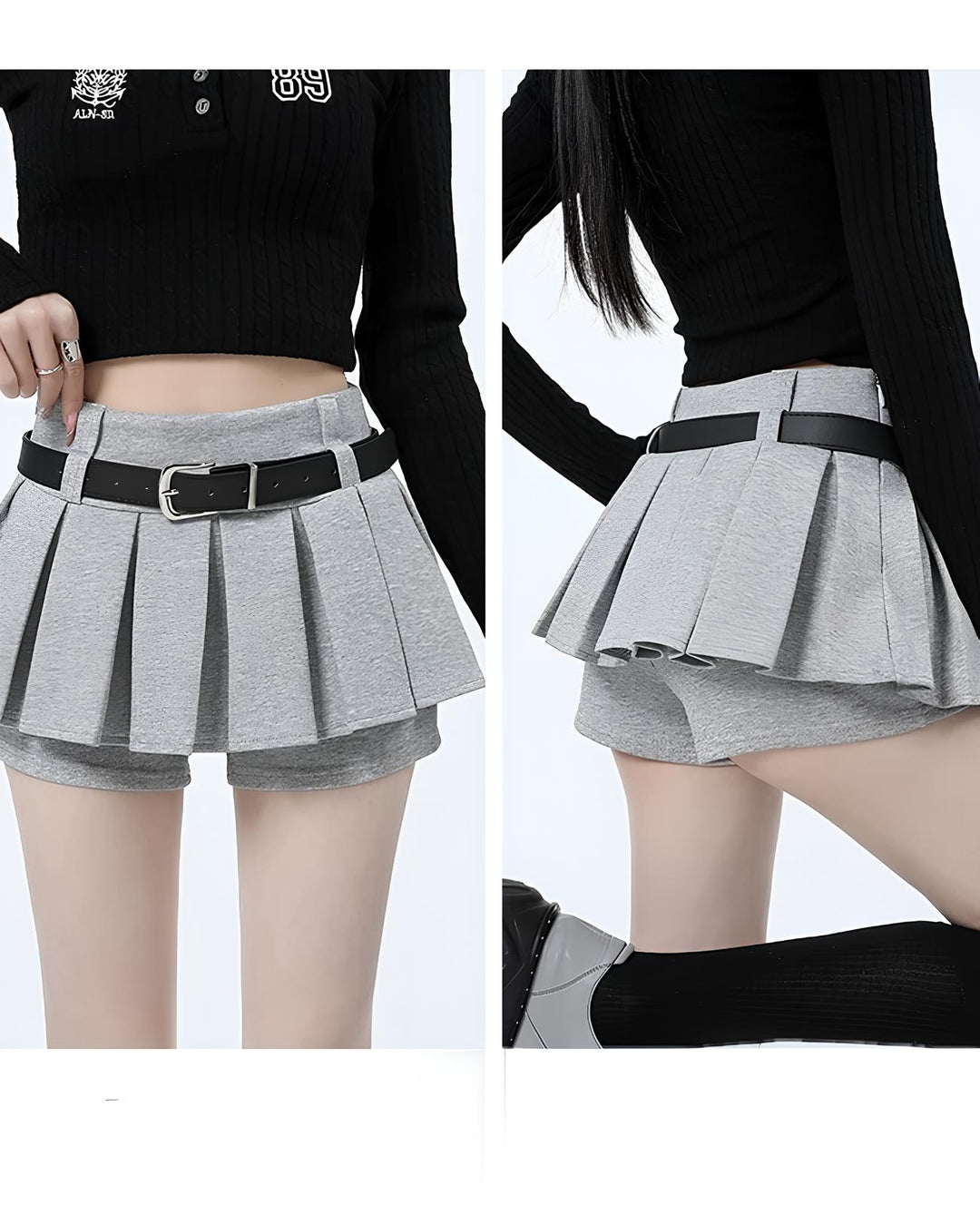 ベルト付きフレアショーパンミニスカート Mc 664