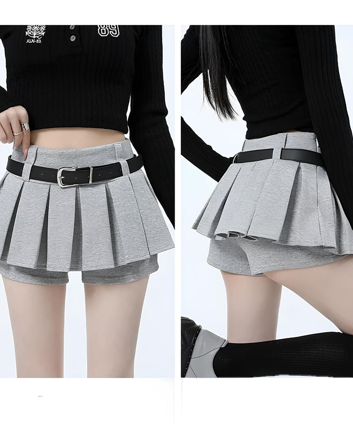 ベルト付きフレアショーパンミニスカート Mc 664