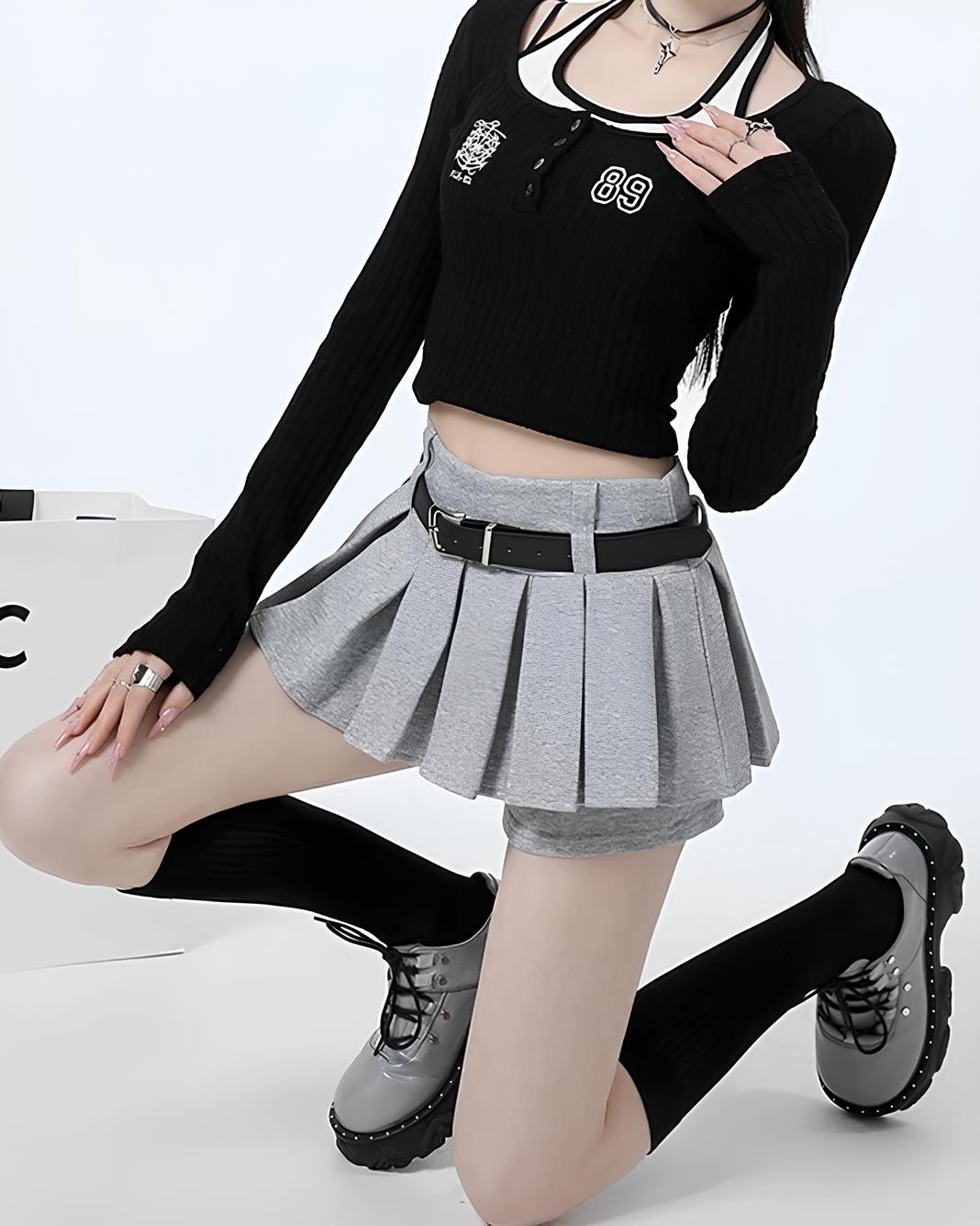 ベルト付きフレアショーパンミニスカート Mc 664