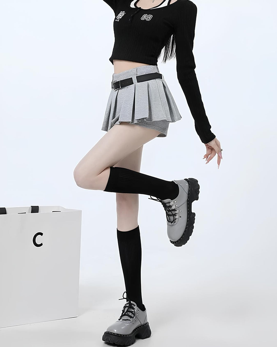 ベルト付きフレアショーパンミニスカート Mc 664