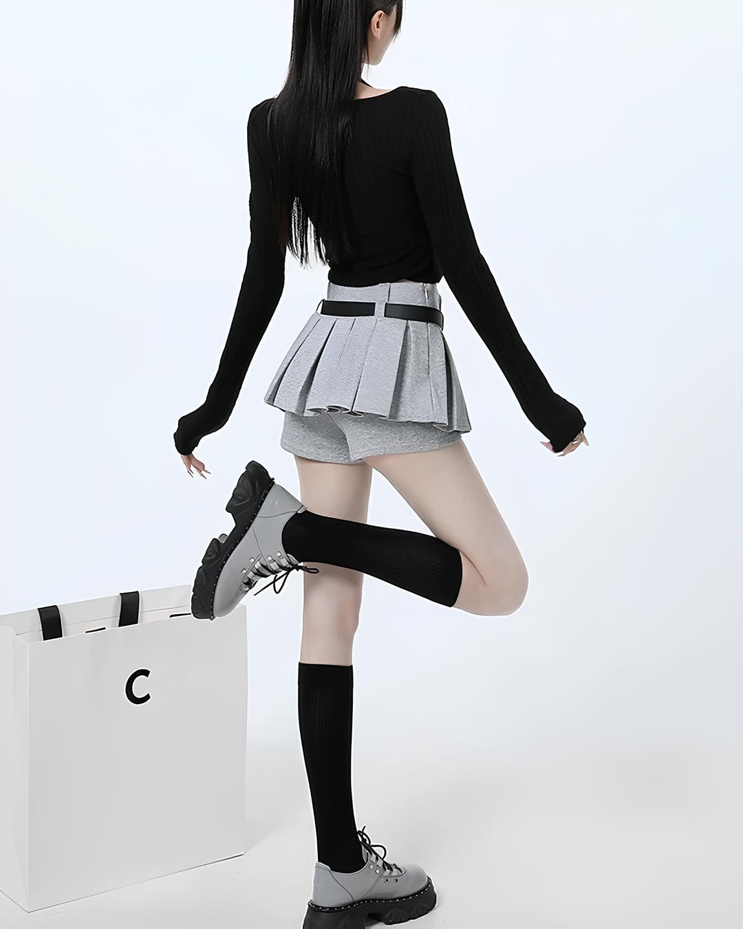 ベルト付きフレアショーパンミニスカート Mc 664