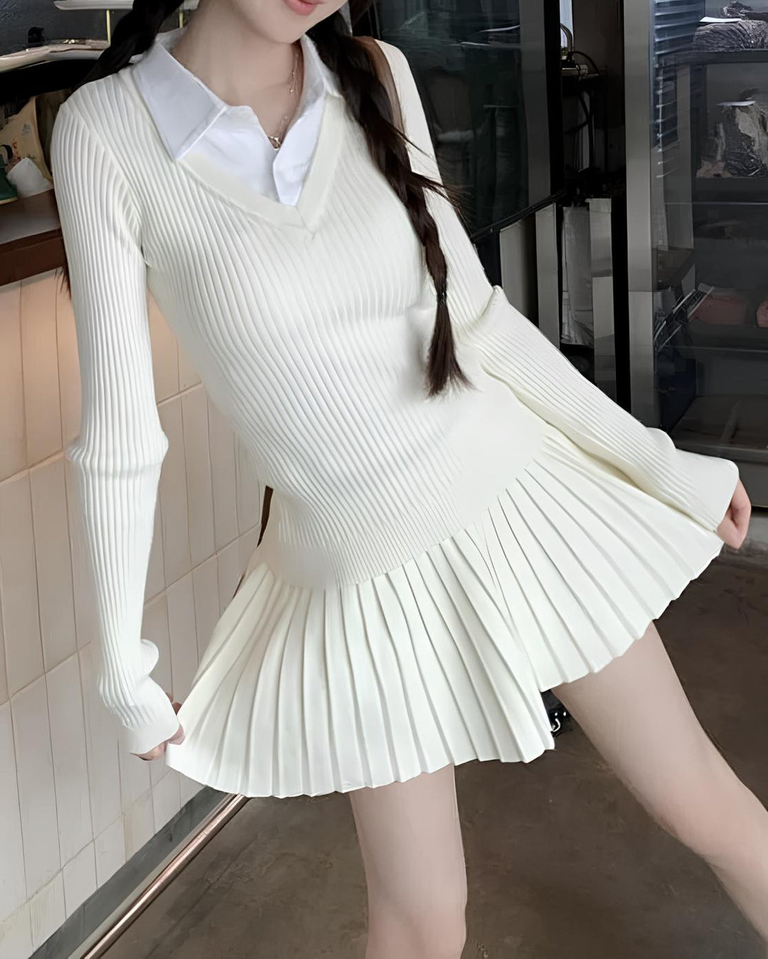 クラシックレディ襟付きリブニットセットアップ Mc 679