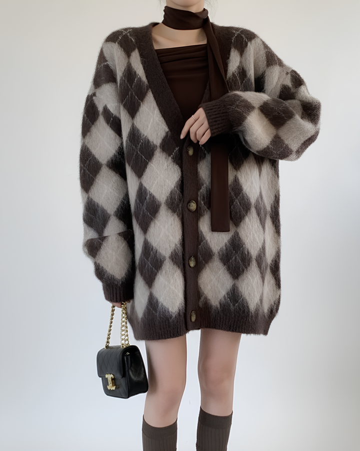 アーガイルモヘアニットカーディガン Mc 581