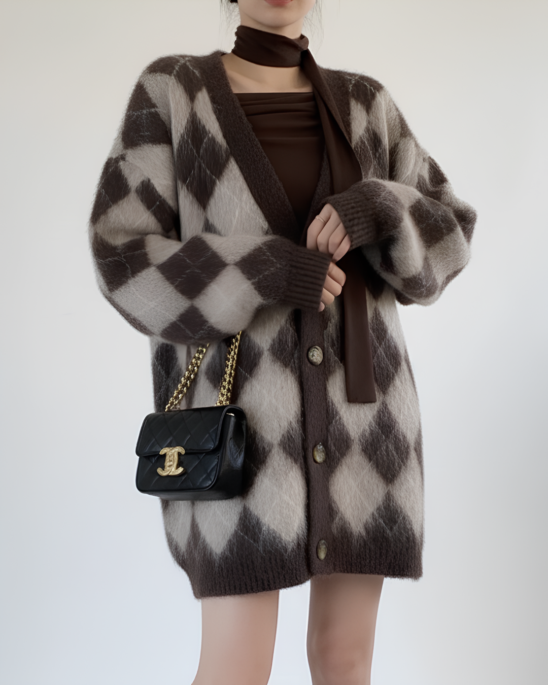 アーガイルモヘアニットカーディガン Mc 581