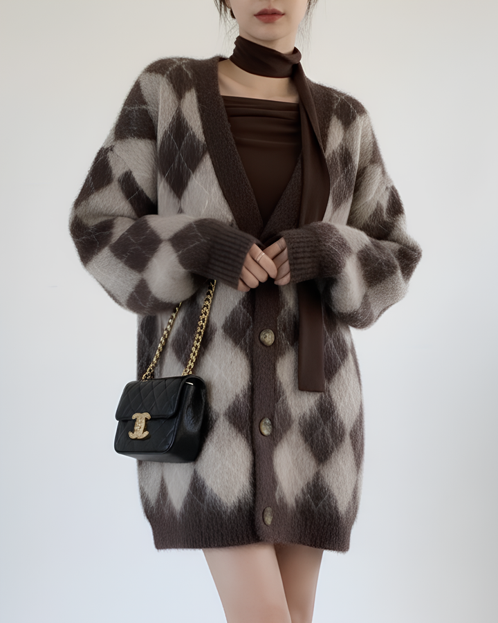 アーガイルモヘアニットカーディガン Mc 581