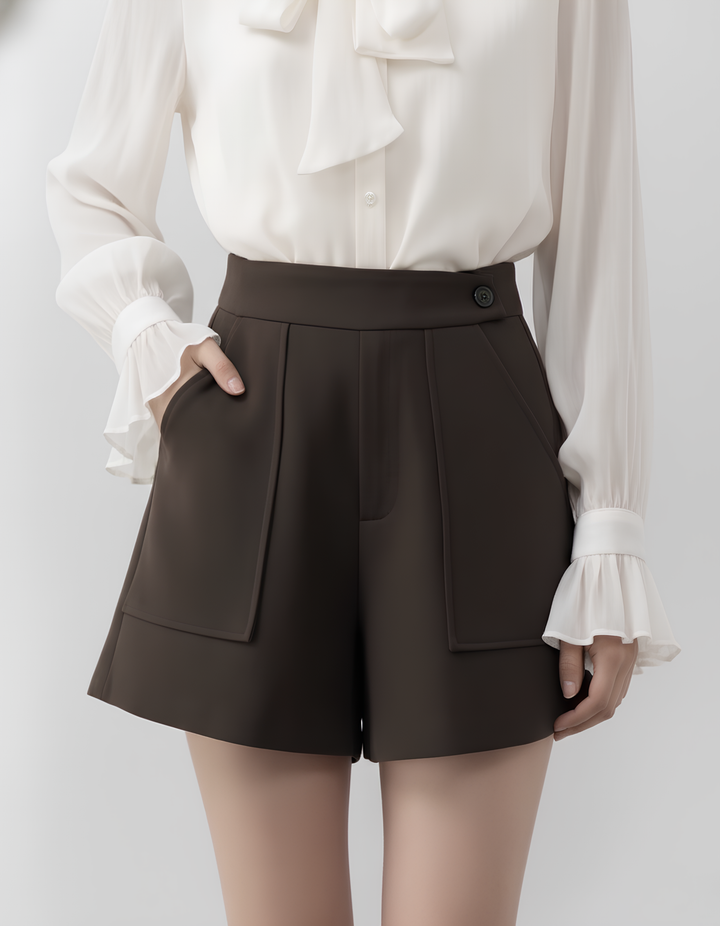 アシメボタンウールハイウエストショートパンツ Mc 252