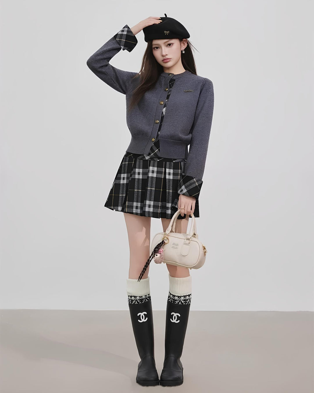 チェックラインニットカーディガン Mc 710