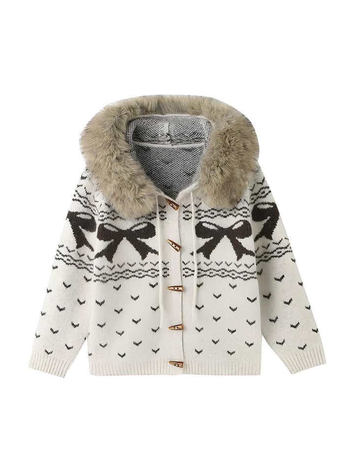 ファー襟リボンノルディックニットフーディ Mc 699