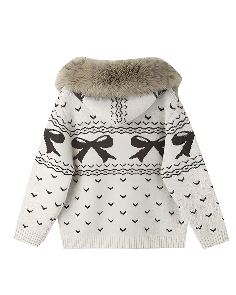ファー襟リボンノルディックニットフーディ Mc 699
