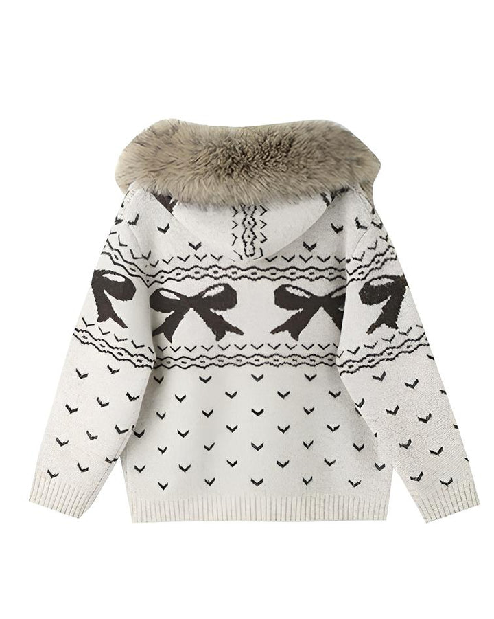 ファー襟リボンノルディックニットフーディ Mc 699
