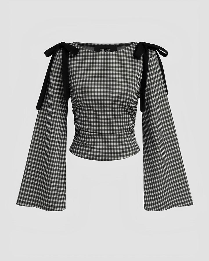 ショルダーツインリボンギンガムチェックトップス Mc 681