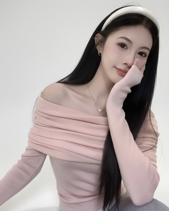 オフショルダードレープリブトップス Mc 394