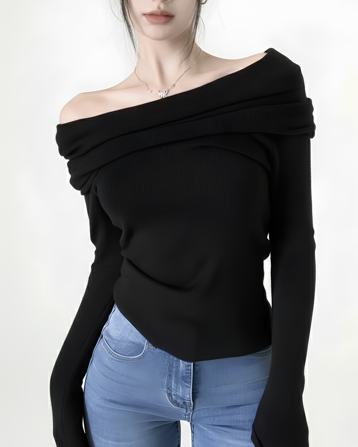 オフショルダードレープリブトップス Mc 394