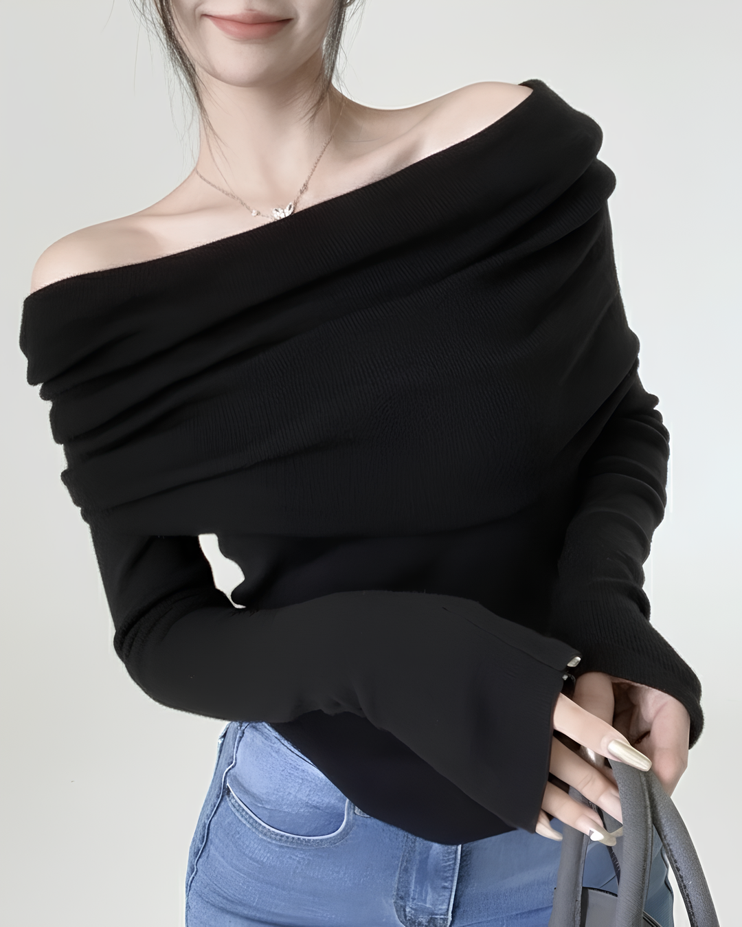 オフショルダードレープリブトップス Mc 394