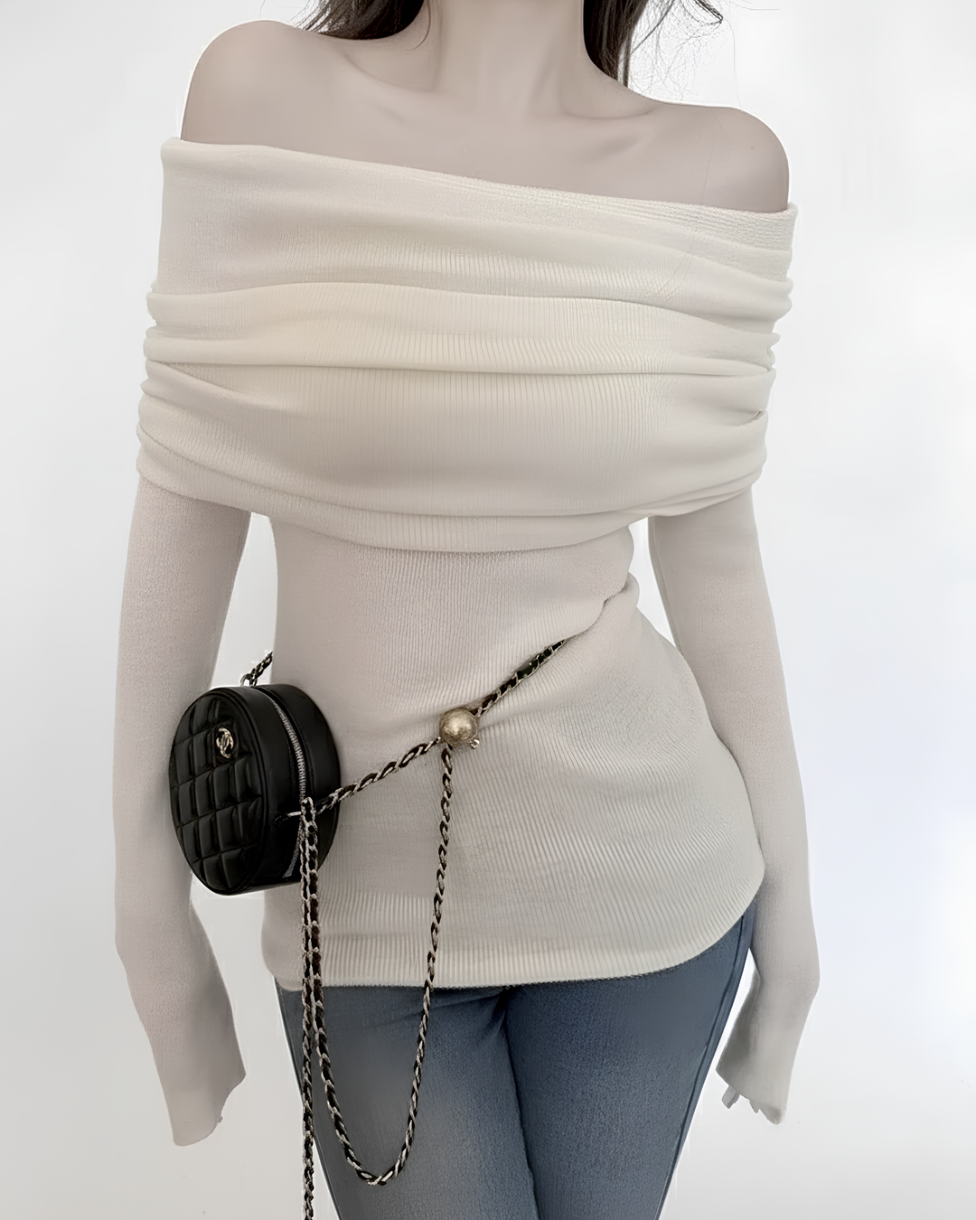 オフショルダードレープリブトップス Mc 394