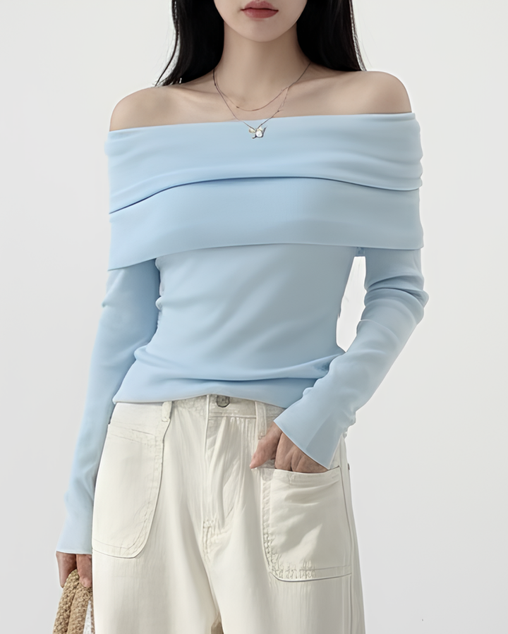 オフショルダードレープリブトップス Mc 394