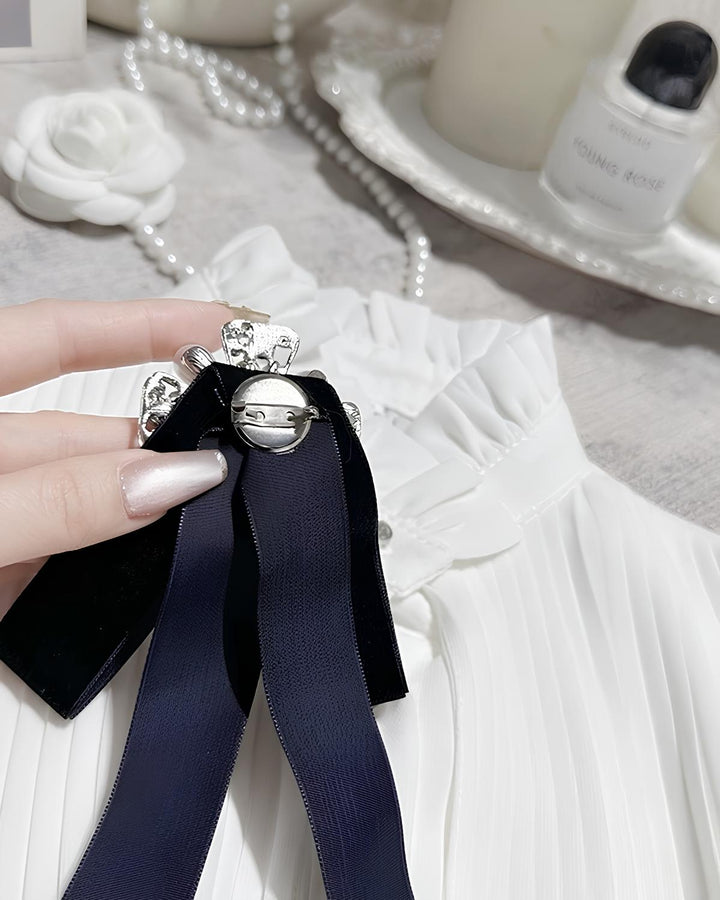 ビジューリボンプリーツフリルブラウス Mc 716