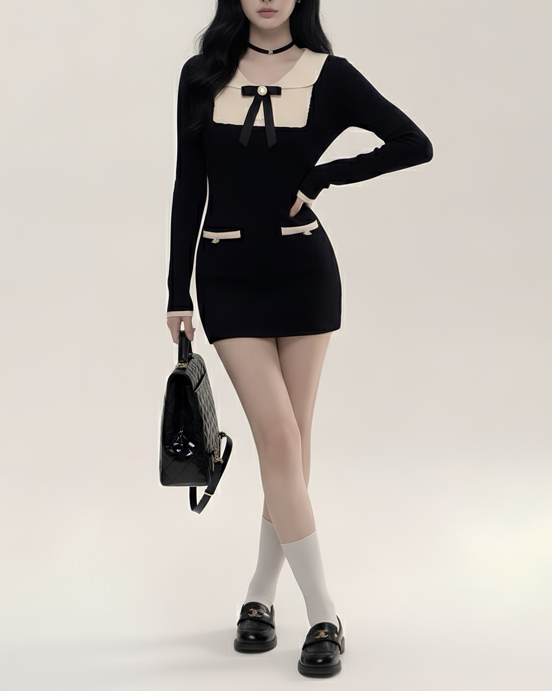 リボンカラータイトワンピース Mc 726