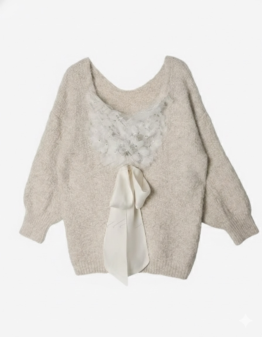 フラワーレースリボン2WAYニットワンピース Mc 725