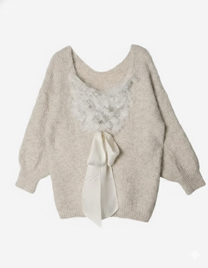 フラワーレースリボン2WAYニットワンピース Mc 725