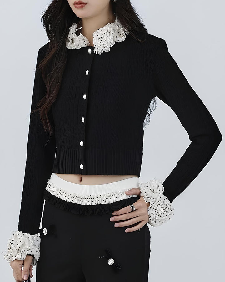 ドットフリルカラークロップドトップス Mc 727