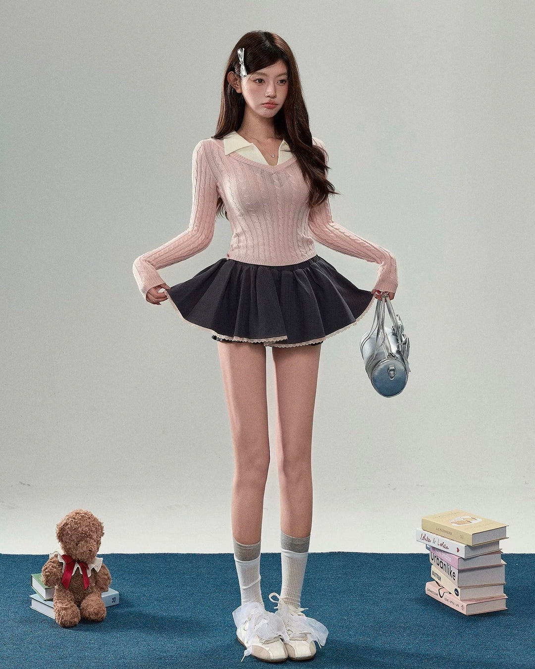 襟付きレイヤード風ニット Mc571