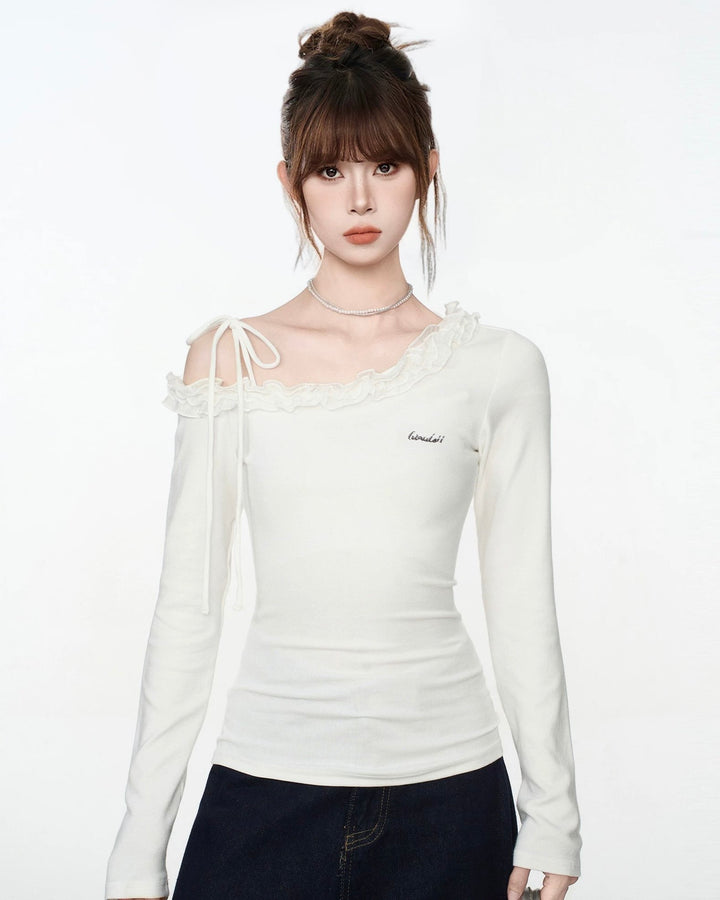 レースフリルワンショルロンT Mc591