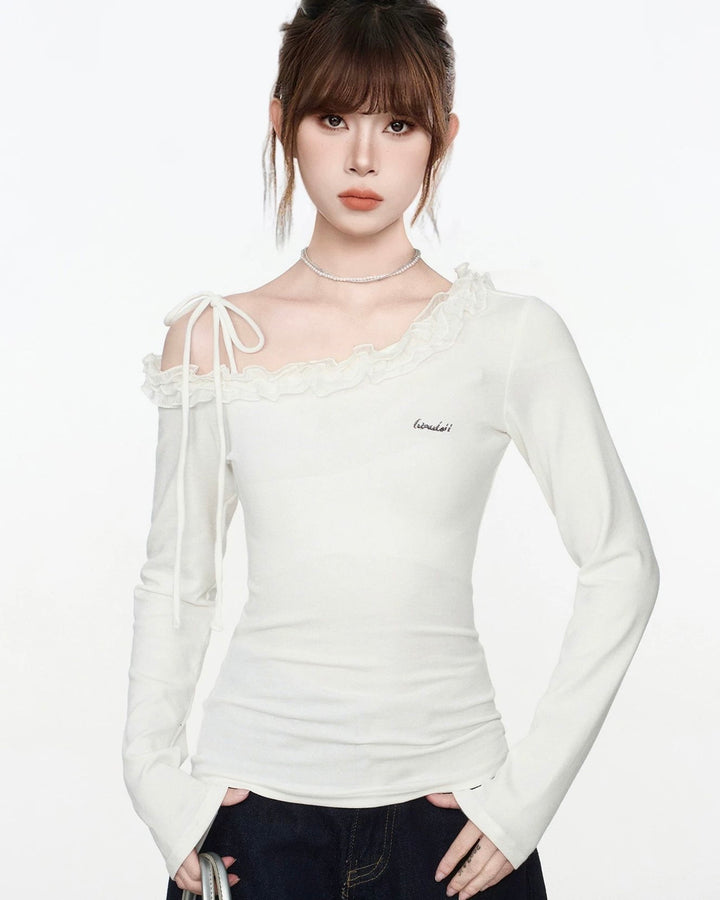 レースフリルワンショルロンT Mc591