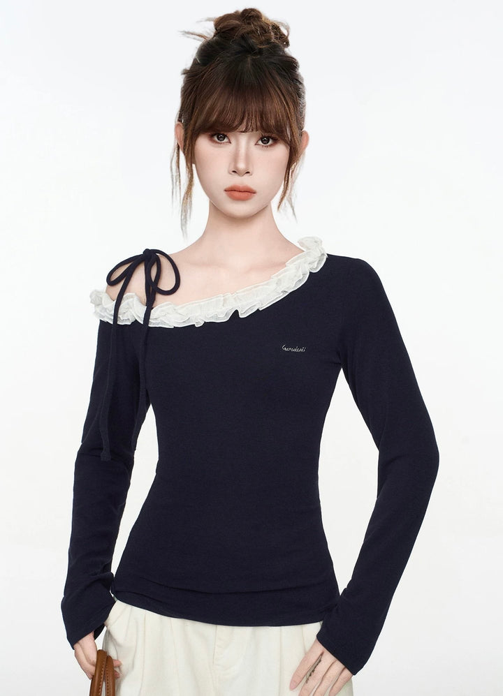 レースフリルワンショルロンT Mc591