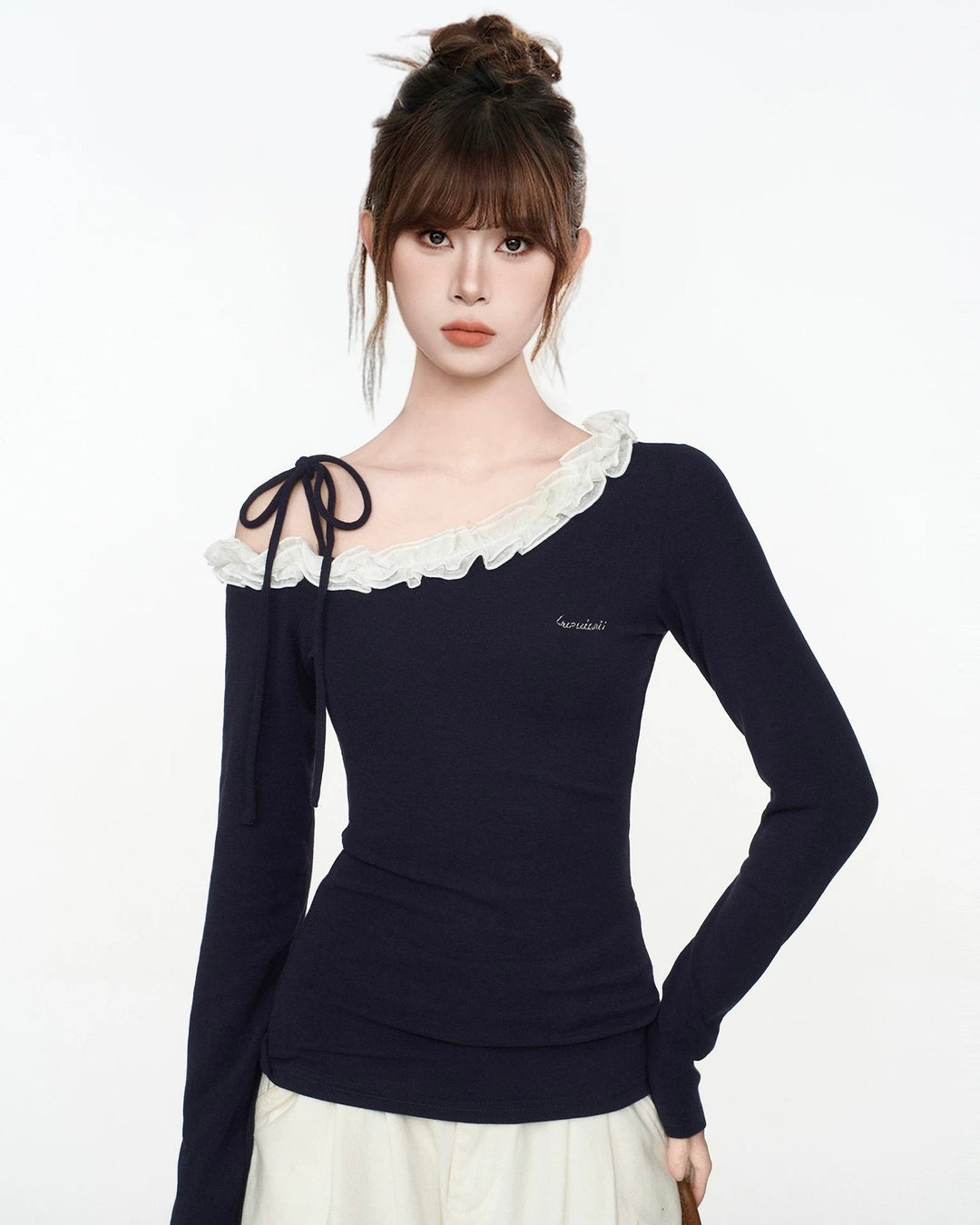 レースフリルワンショルロンT Mc591