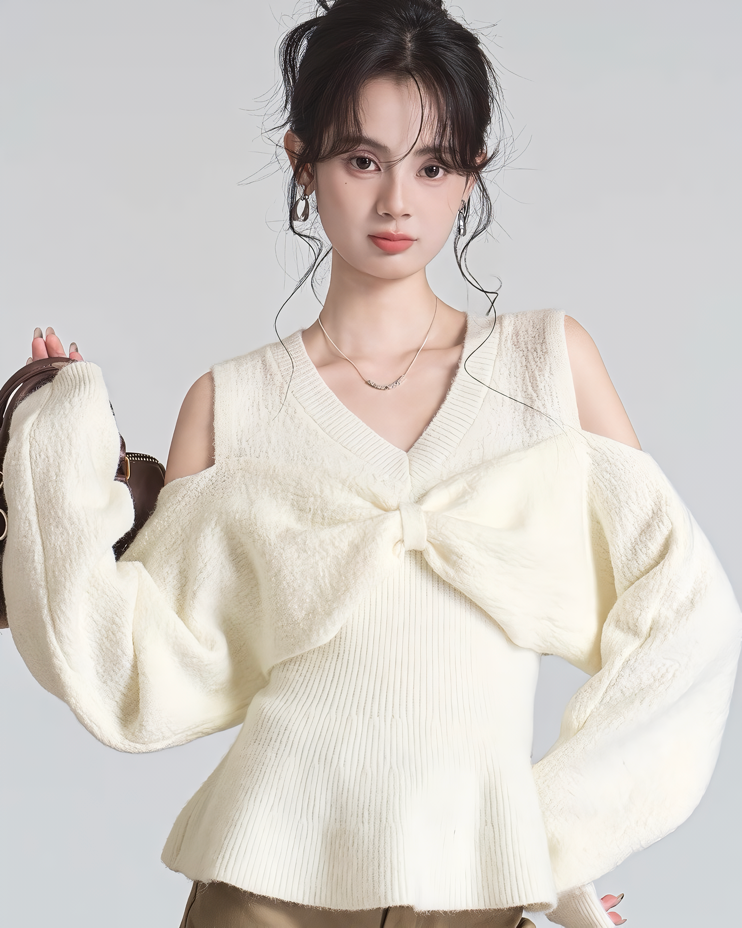 ショルダーリボンデザインニットトップス Mc 609