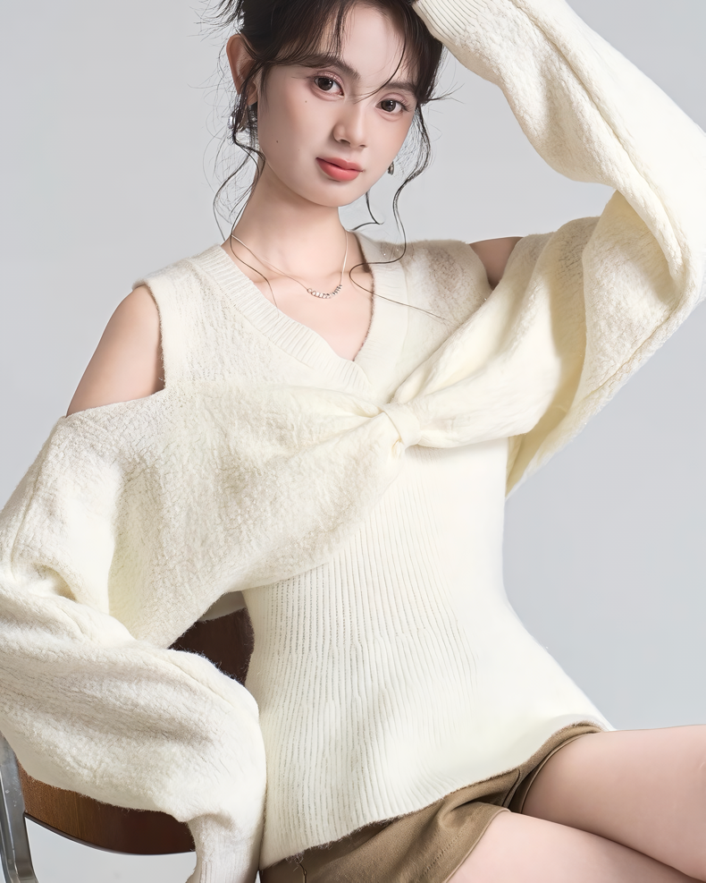 ショルダーリボンデザインニットトップス Mc 609