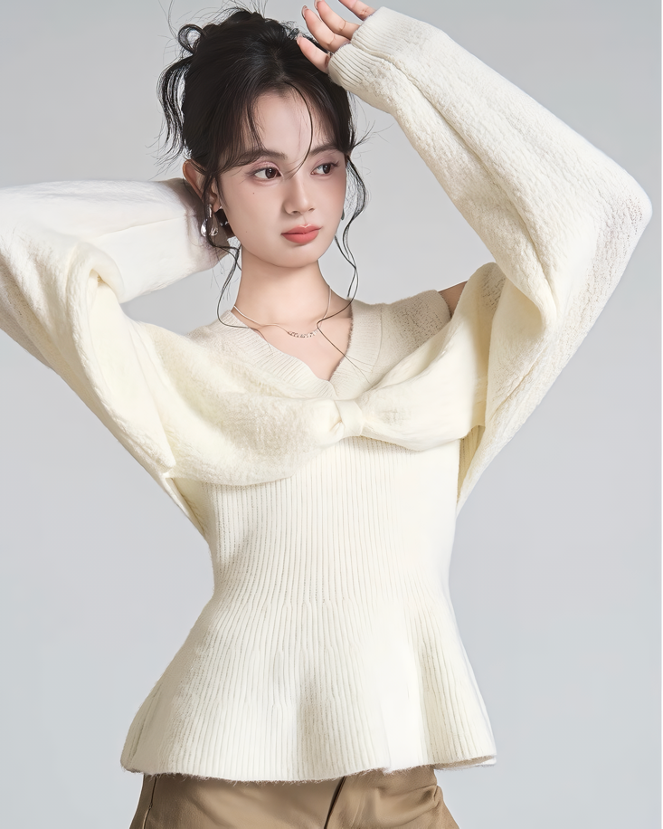 ショルダーリボンデザインニットトップス Mc 609