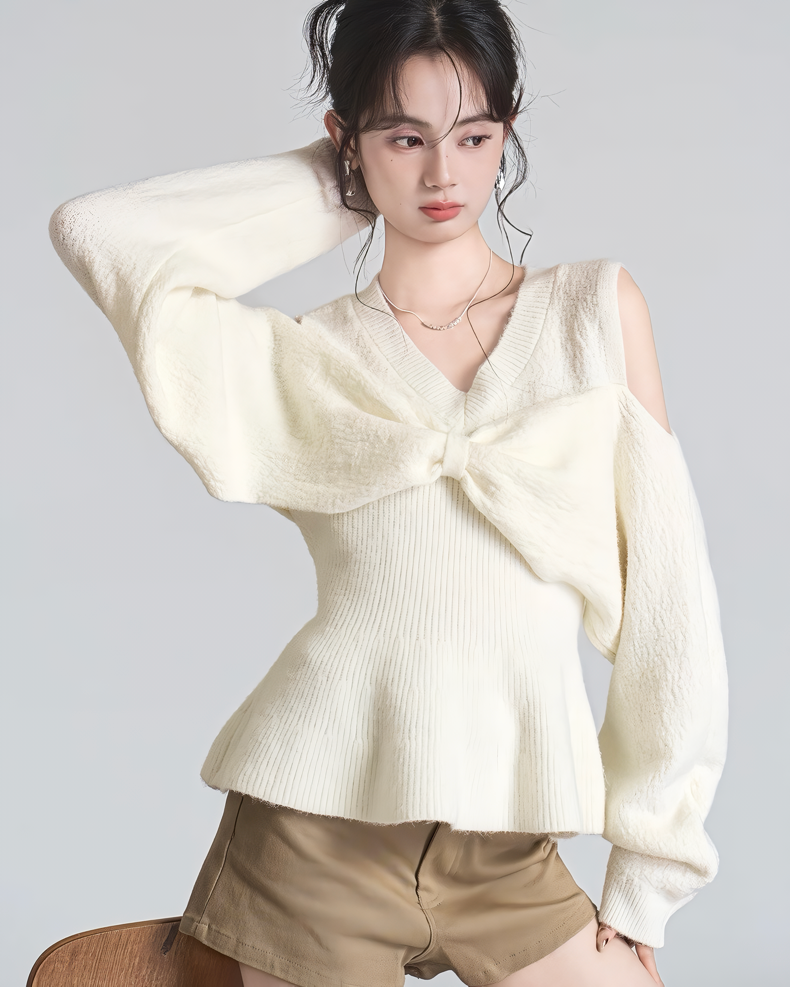 ショルダーリボンデザインニットトップス Mc 609