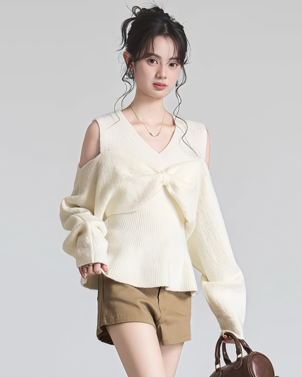 ショルダーリボンデザインニットトップス Mc 609