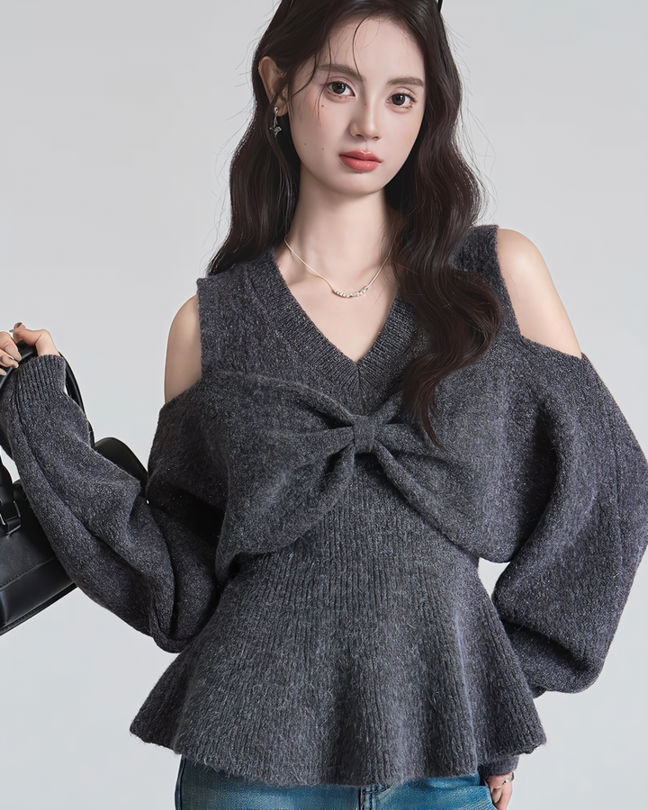 ショルダーリボンデザインニットトップス Mc 609