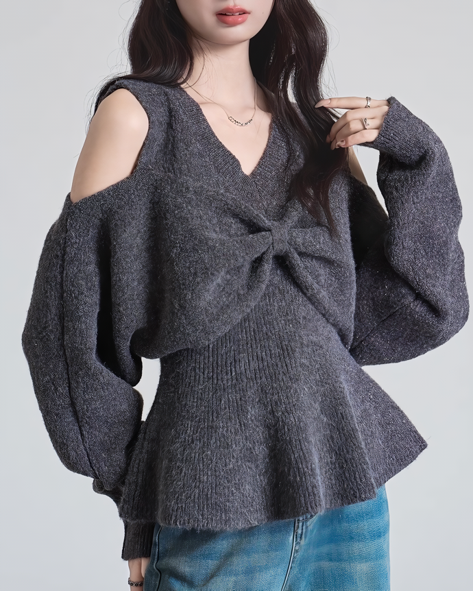 ショルダーリボンデザインニットトップス Mc 609