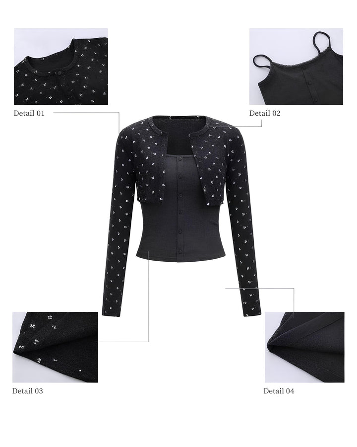 ミニフラワーレイヤードカーデトップスセット Mc 730