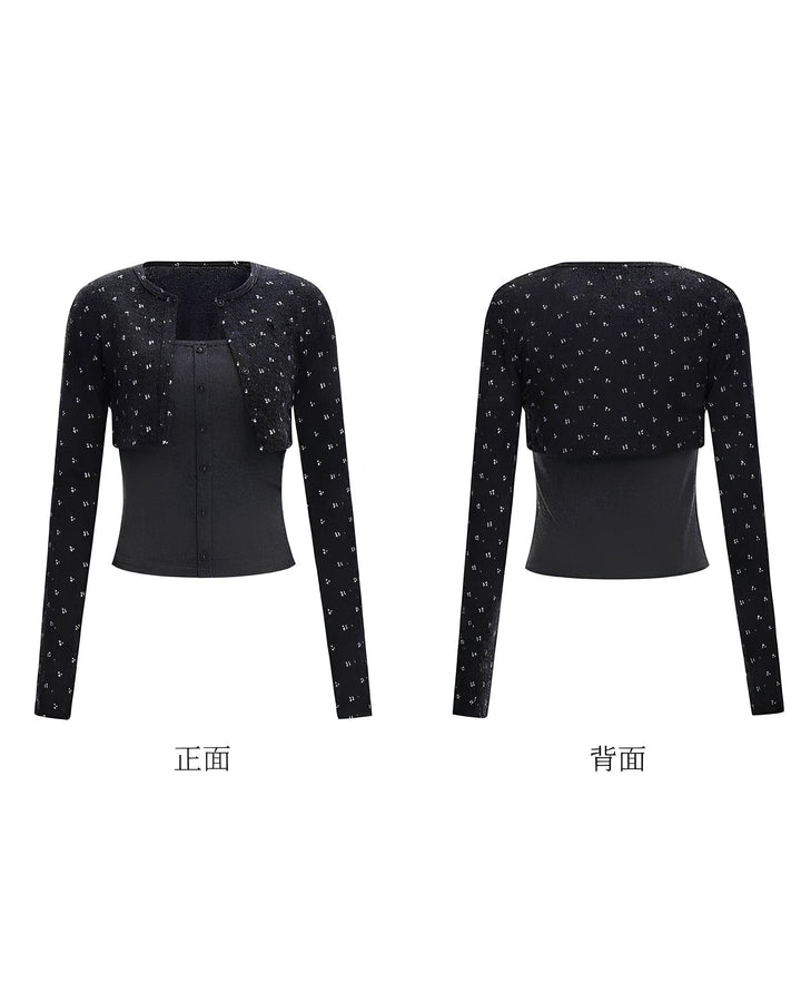 ミニフラワーレイヤードカーデトップスセット Mc 730