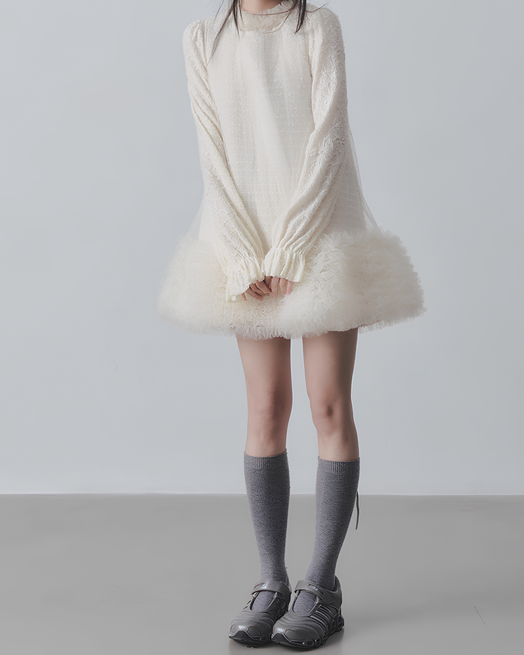 チュールフリルツイードワンピース　Mc 689