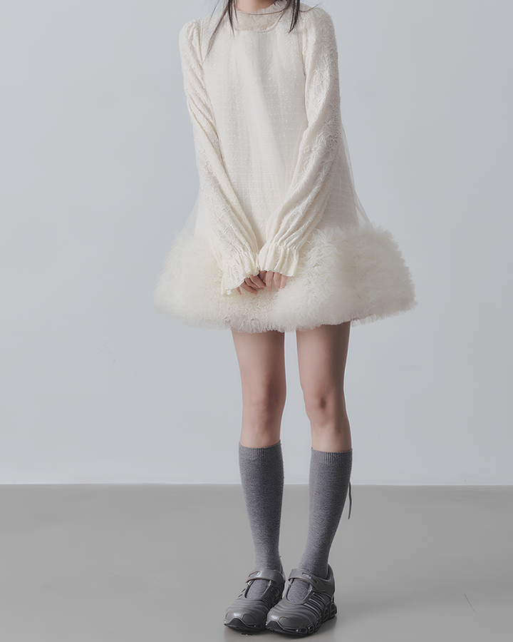 チュールフリルツイードワンピース　Mc 689