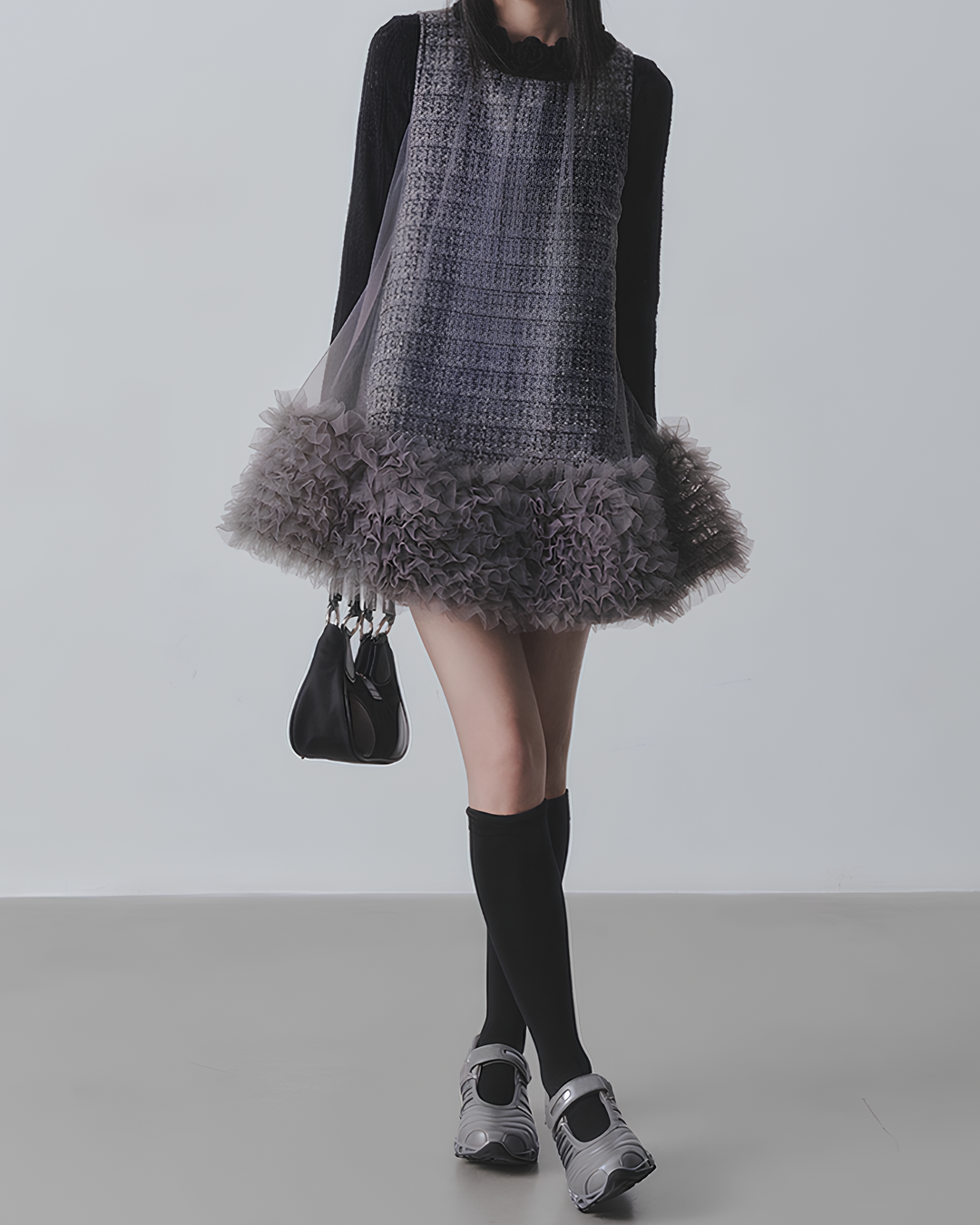 チュールフリルツイードワンピース　Mc 689