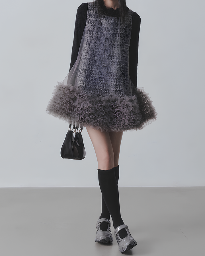 チュールフリルツイードワンピース　Mc 689