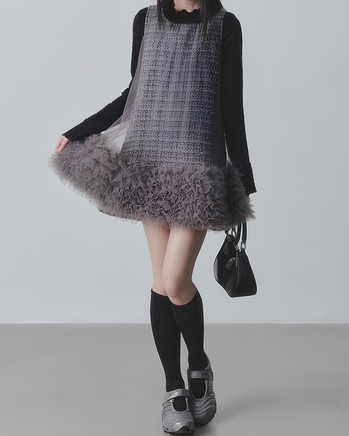 チュールフリルツイードワンピース　Mc 689