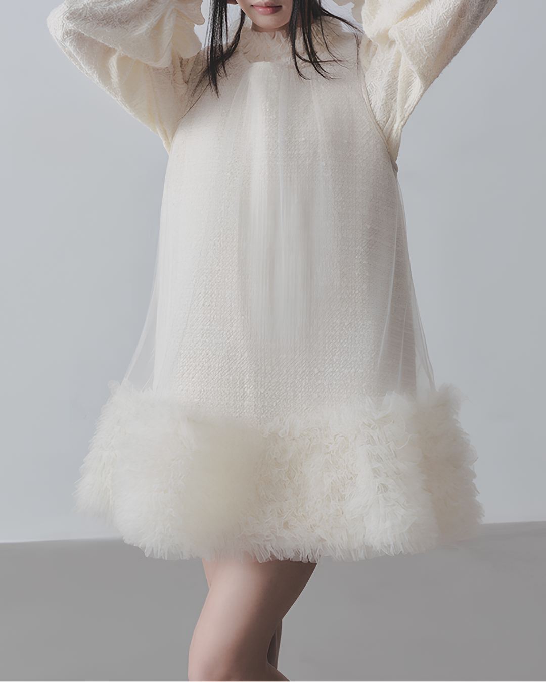 チュールフリルツイードワンピース　Mc 689