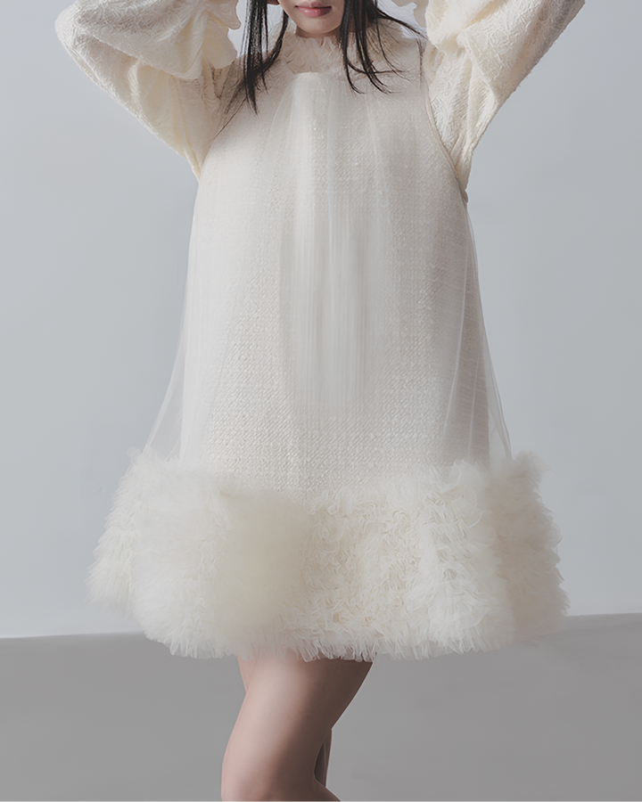 チュールフリルツイードワンピース　Mc 689