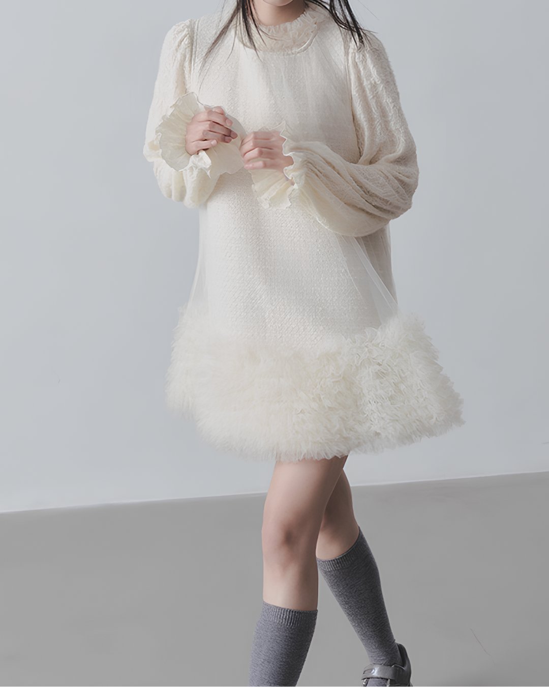 チュールフリルツイードワンピース　Mc 689